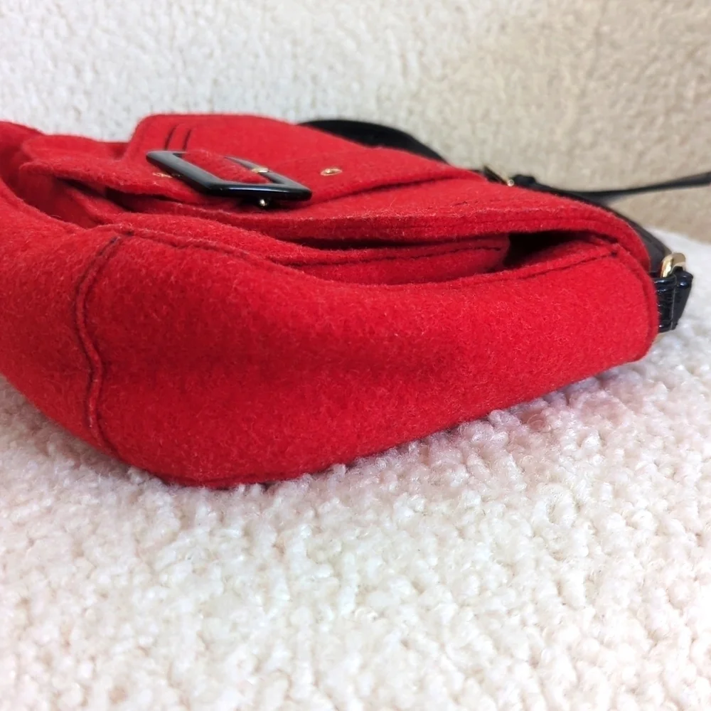 Kate Spade Red Wool & Patient Leather Shoulder Bag